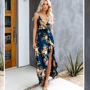 Vici Dolls Satin Floral Ruffle Maxi Dress